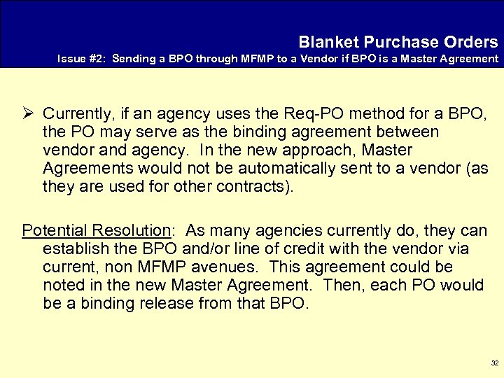 Blanket Purchase Orders Issue #2: Sending a BPO through MFMP to a Vendor if