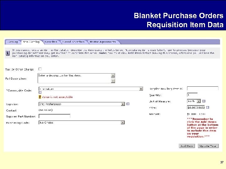 Blanket Purchase Orders Requisition Item Data 37 