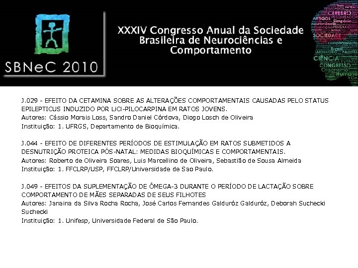 J. 029 - EFEITO DA CETAMINA SOBRE AS ALTERAÇÕES COMPORTAMENTAIS CAUSADAS PELO STATUS EPILEPTICUS