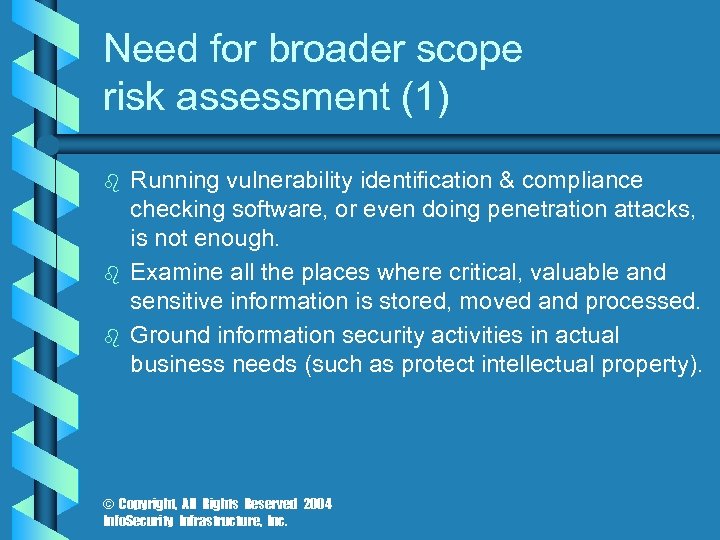 Need for broader scope risk assessment (1) b b b Running vulnerability identification &