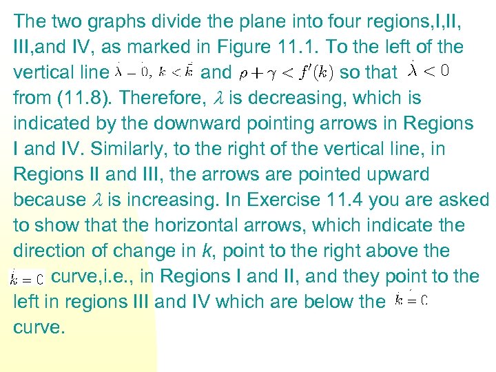The two graphs divide the plane into four regions, I, III, and IV, as