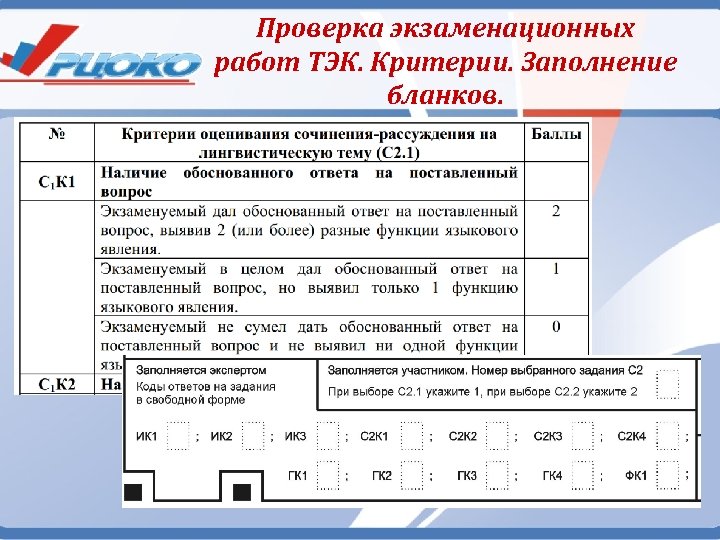 Проверка экзаменационных работ ТЭК. Критерии. Заполнение бланков. 