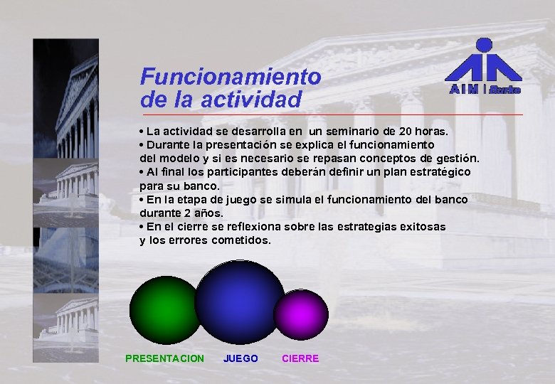 Funcionamiento de la actividad • La actividad se desarrolla en un seminario de 20