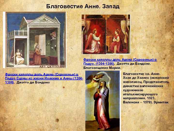 Благовестие Анне. Запад Фрески капеллы дель Арена (Скровеньи) в Падуе. (1304 -1306). Джотто ди