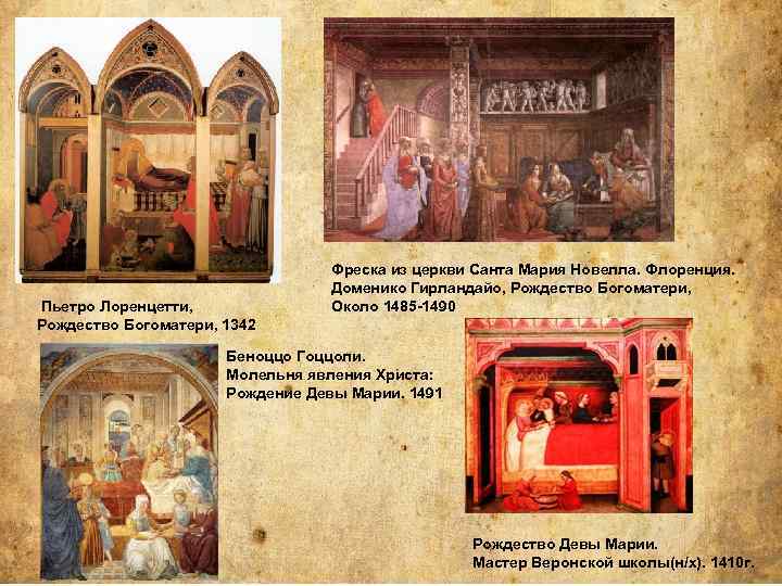  Пьетро Лоренцетти, Рождество Богоматери, 1342 Фреска из церкви Санта Мария Новелла. Флоренция. Доменико