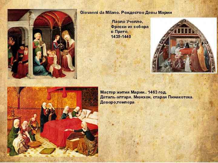 Giovanni da Milano. Рождество Девы Марии Паоло Учелло, Фрески из собора в Прато, 1435