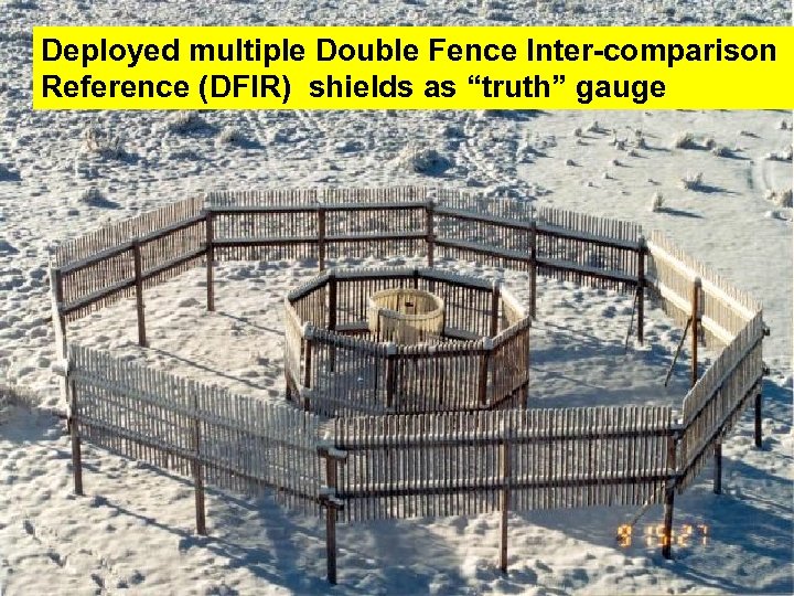 Deployed multiple Double Fence Inter-comparison Reference (DFIR) shields as “truth” gauge Insert image of