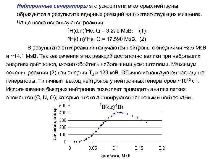 Нейтронные генераторы это ускорители в которых нейтроны образуются в результате ядерных реакций на соответствующих