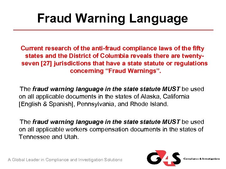 Fraud Warning Language Current research of the anti-fraud compliance laws of the fifty states