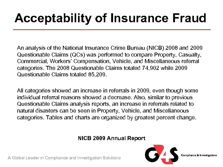 Acceptability of Insurance Fraud An analysis of the National Insurance Crime Bureau (NICB) 2008