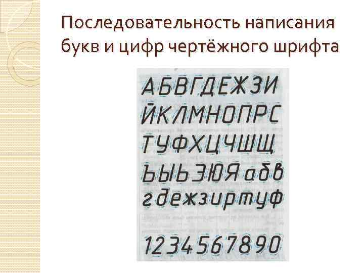 Последовательность написания букв и цифр чертёжного шрифта 