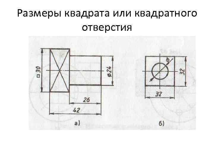 Размеры квадрата или квадратного отверстия 