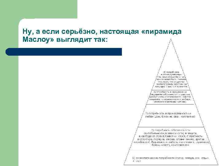 Ну, а если серьёзно, настоящая «пирамида Маслоу» выглядит так: 