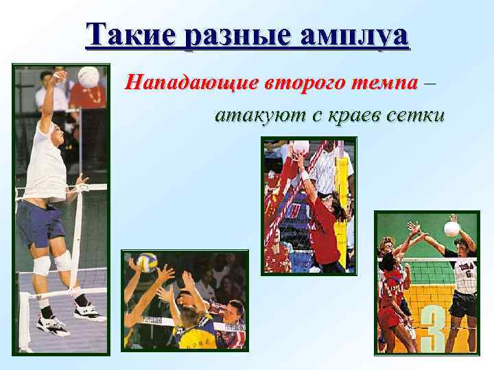 Такие разные амплуа Нападающие второго темпа – атакуют с краев сетки 