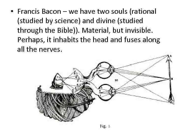  • Francis Bacon – we have two souls (rational (studied by science) and