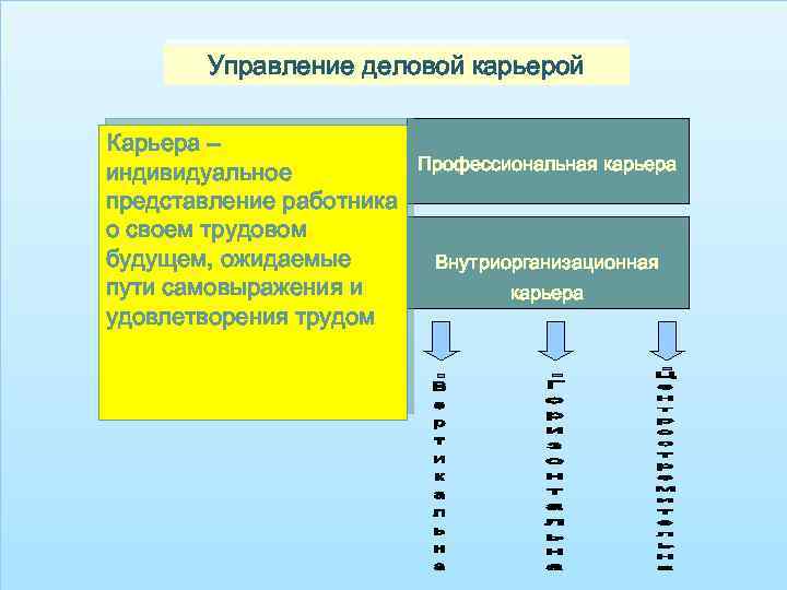 Управление деловой карьерой Карьера – Профессиональная карьера индивидуальное представление работника о своем трудовом будущем,