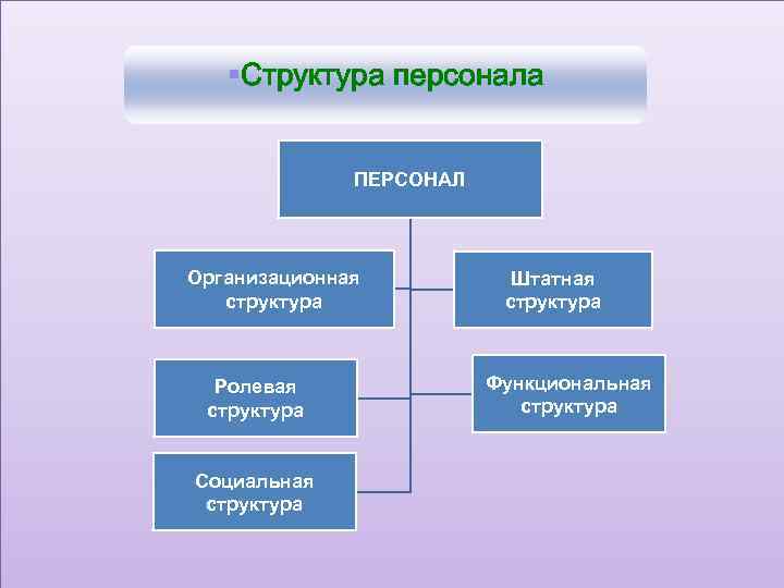 §Структура персонала ПЕРСОНАЛ Организационная структура Ролевая структура Социальная структура Штатная структура Функциональная структура 