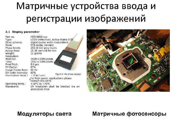 Матричные устройства ввода и регистрации изображений Модуляторы света Матричные фотосенсоры 