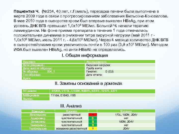 Пациентка Ч. (№ 234, 40 лет, г. Гомель), пересадка печени была выполнена в марте