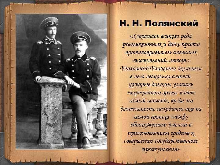 Н. Н. Полянский «Страшась всякого рода революционных и даже просто противоправительственных выступлений, авторы Уголовного