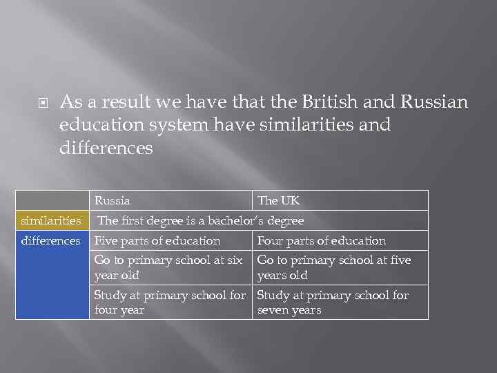  As a result we have that the British and Russian education system have