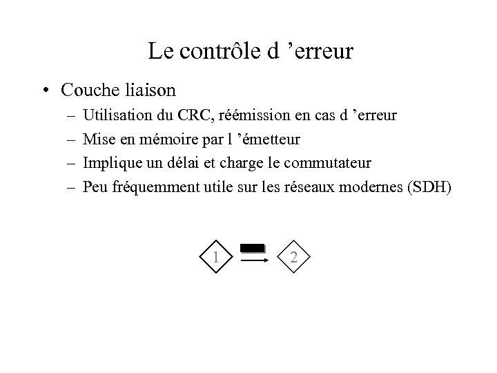 Le contrôle d ’erreur • Couche liaison – – Utilisation du CRC, réémission en