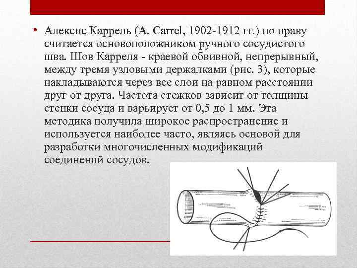  • Алексис Каррель (A. Carrel, 1902 -1912 гг. ) по праву считается основоположником
