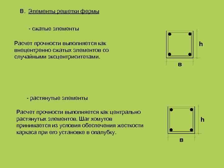 B. Элементы решетки фермы - сжатые элементы Расчет прочности выполняется как внецентренно сжатых элементов