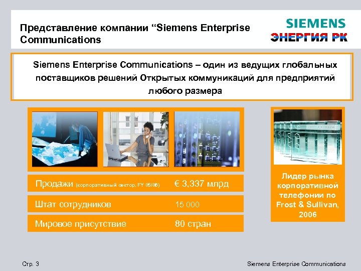 Представление компании “Siemens Enterprise Communications – один из ведущих глобальных поставщиков решений Открытых коммуникаций