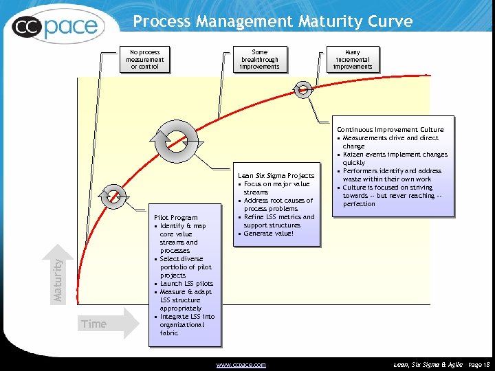 Process Management Maturity Curve Maturity No process measurement or control Time Pilot Program •