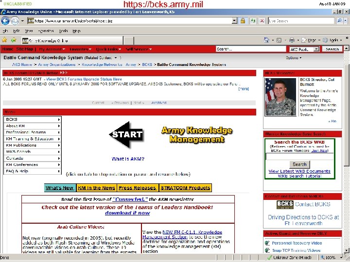 UNCLASSIFIED https: //bcks. army. mil As of 8 JAN 09 Training Plan PE US