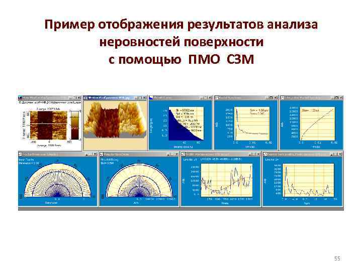 Пример отображения результатов анализа неровностей поверхности с помощью ПМО СЗМ 55 