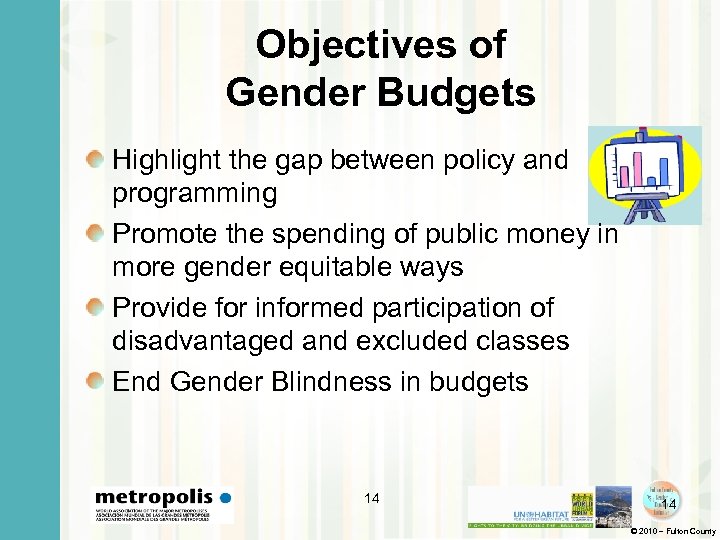 Objectives of Gender Budgets Highlight the gap between policy and programming Promote the spending