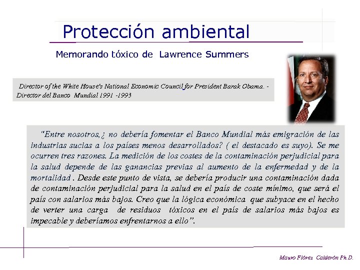 Protección ambiental Memorando tóxico de Lawrence Summers Director of the White House's National Economic