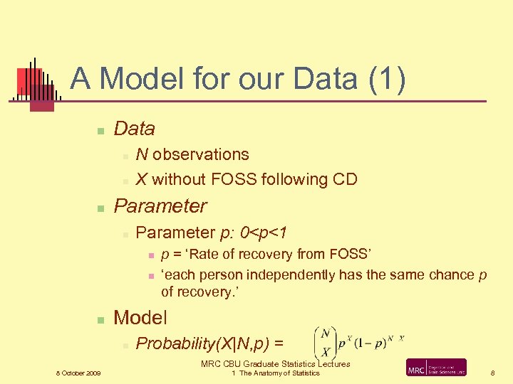 A Model for our Data (1) n Data n n n N observations X