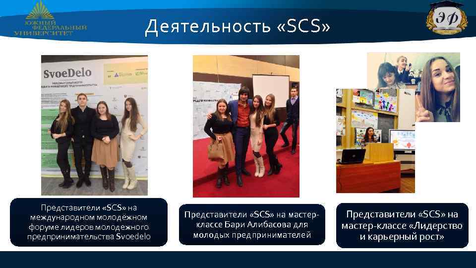 Деятельность « SCS» Представители «SCS» на международном молодёжном форуме лидеров молодежного предпринимательства Svoedelo Представители