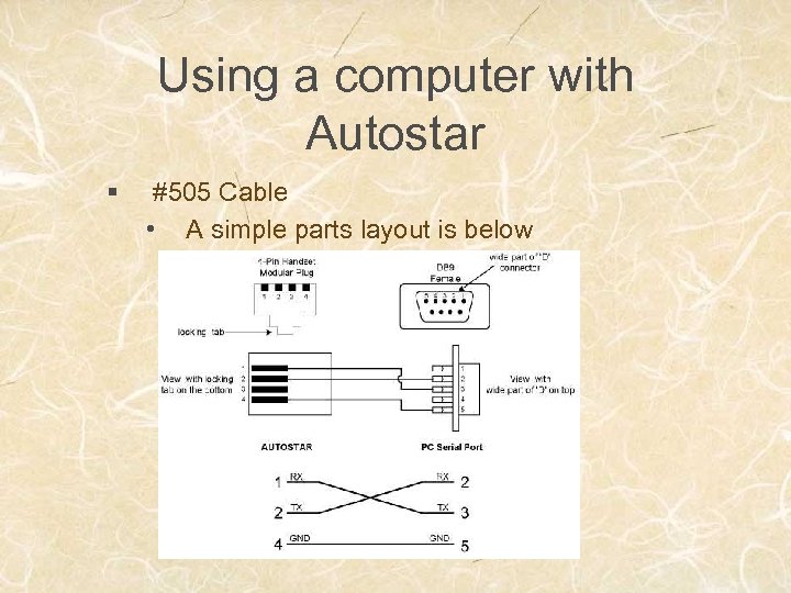 Using a computer with Autostar § #505 Cable • A simple parts layout is
