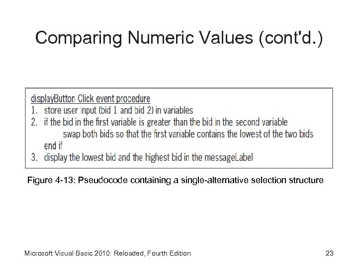 Comparing Numeric Values (cont'd. ) Figure 4 -13: Pseudocode containing a single-alternative selection structure
