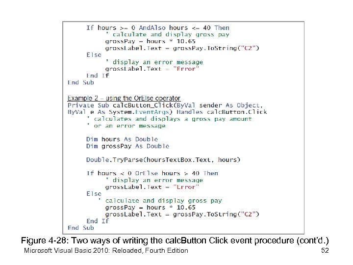 Figure 4 -28: Two ways of writing the calc. Button Click event procedure (cont’d.