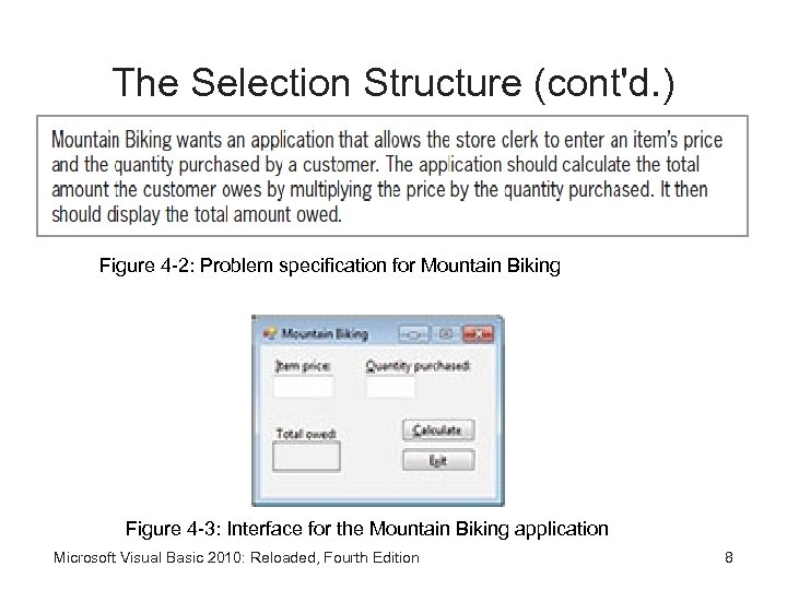 The Selection Structure (cont'd. ) Figure 4 -2: Problem specification for Mountain Biking Figure