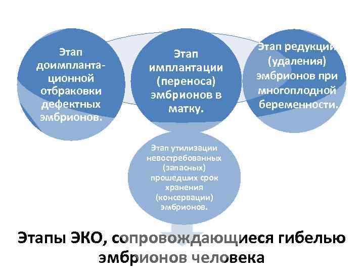 Этап доимплантационной отбраковки дефектных эмбрионов. Этап имплантации (переноса) эмбрионов в матку. Этап редукции (удаления)
