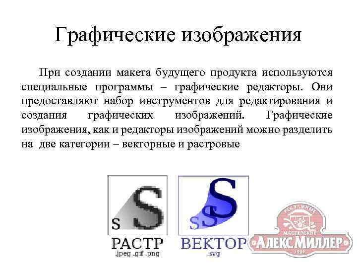 Графические изображения При создании макета будущего продукта используются специальные программы – графические редакторы. Они