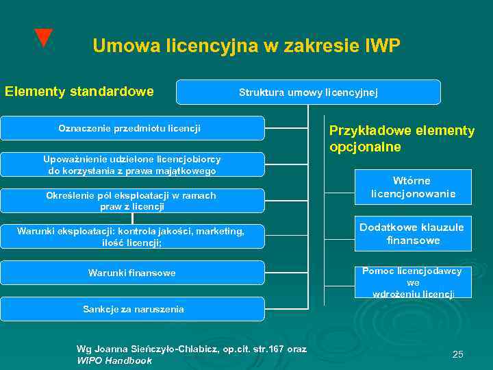 ▼ Umowa licencyjna w zakresie IWP Elementy standardowe Struktura umowy licencyjnej Oznaczenie przedmiotu licencji