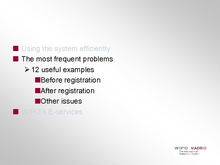 Using the system efficiently The most frequent problems Ø 12 useful examples Before registration