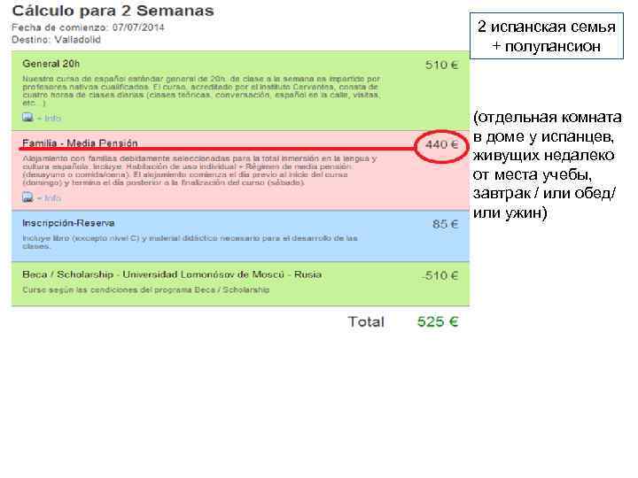 2 испанская семья + полупансион (отдельная комната в доме у испанцев, живущих недалеко от