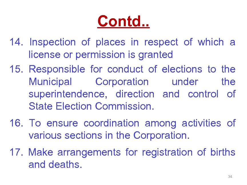 Contd. . 14. Inspection of places in respect of which a license or permission