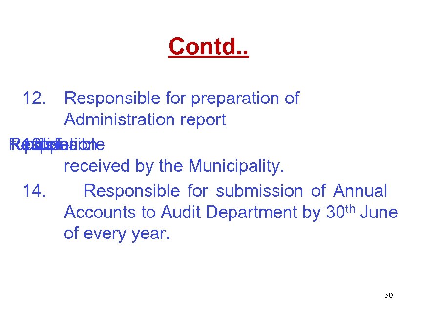 Contd. . 12. Responsible for preparation of Administration report Responsible funds for 13. of