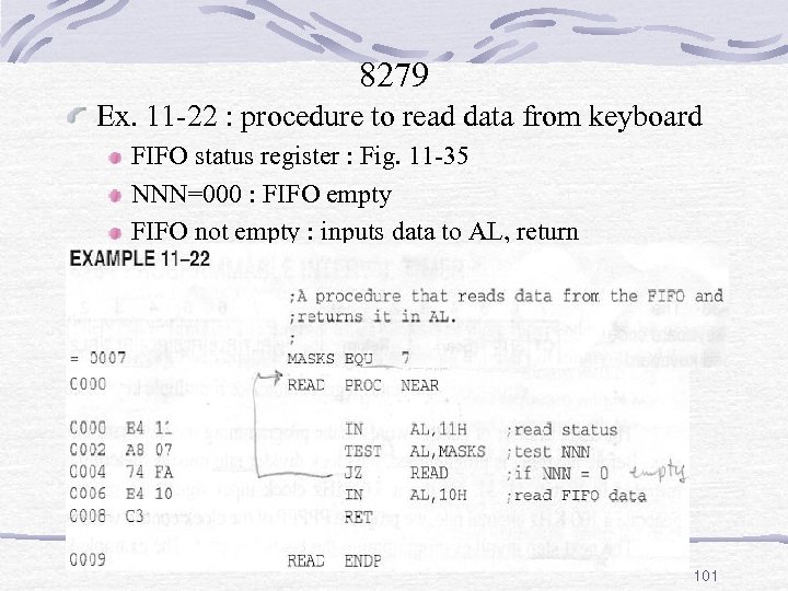 8279 Ex. 11 -22 : procedure to read data from keyboard FIFO status register