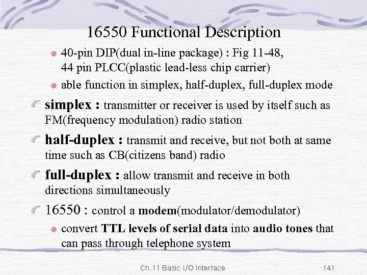 16550 Functional Description 40 -pin DIP(dual in-line package) : Fig 11 -48, 44 pin