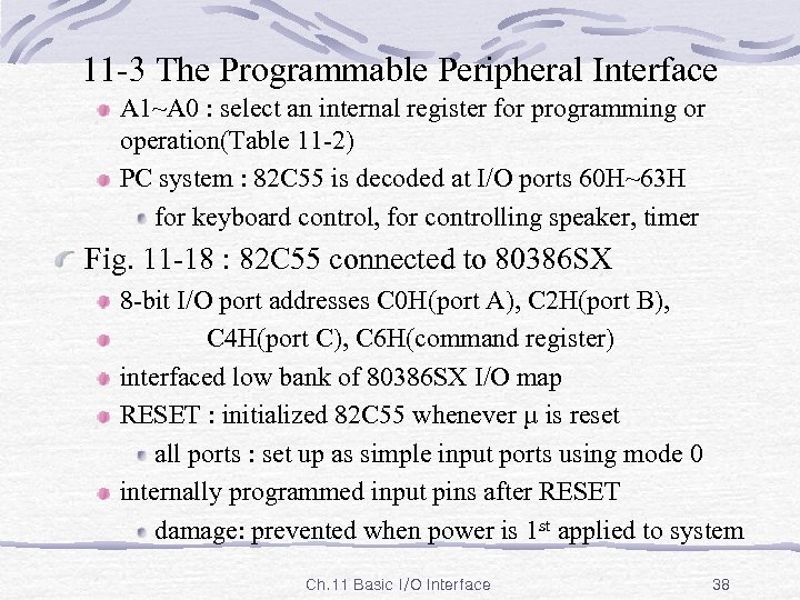 11 -3 The Programmable Peripheral Interface A 1~A 0 : select an internal register